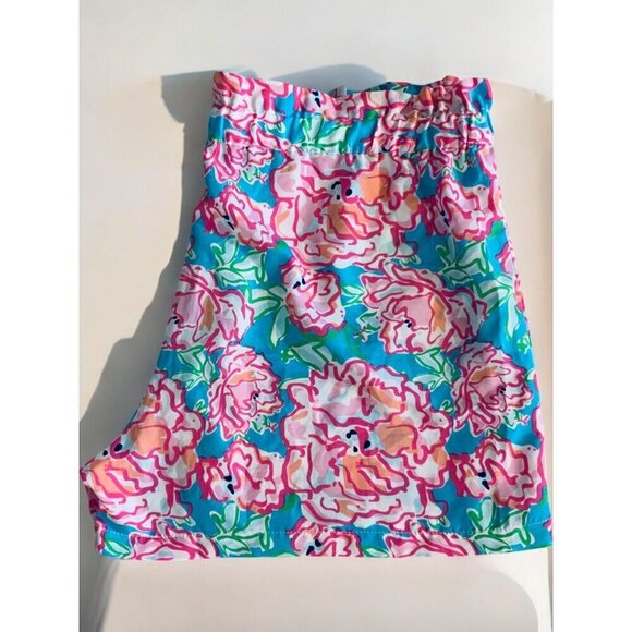 Mud Pie Delaney Woman Floral Shorts Small Pink Blue Preppy Elastic Waist Pockets - Picture 1 of 6